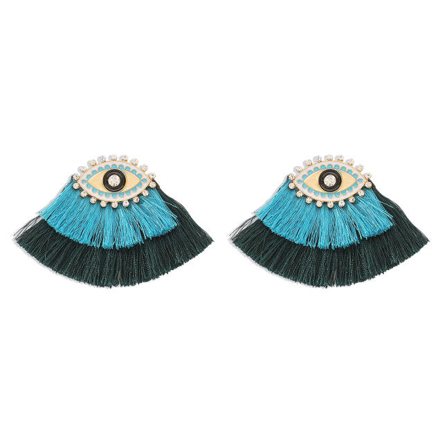 Boho color matching rope tassel evil eye women earrings