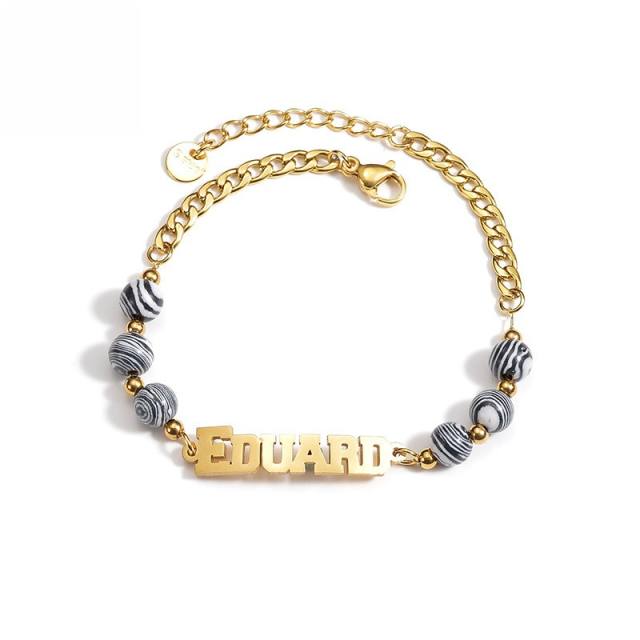 DIY colorful bead cuban link chain custom name stainless steel bracelet