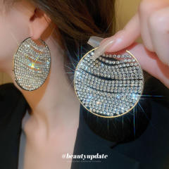 925 needle luxury pave setting rhinestone shiny round shape hoop earrings