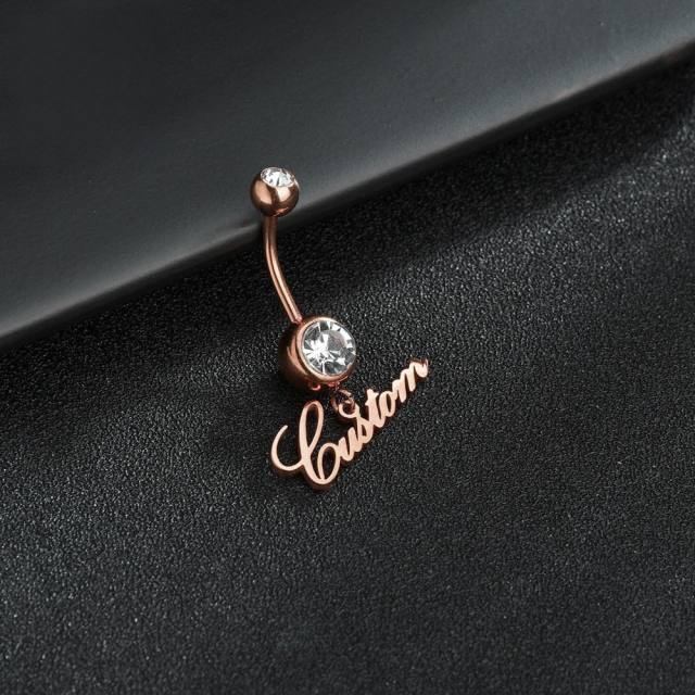 DIY custom name birthstone pendant stainless steel Belly Ring Piercing jewelry