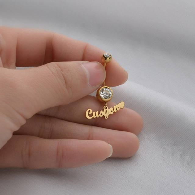 DIY custom name birthstone pendant stainless steel Belly Ring Piercing jewelry