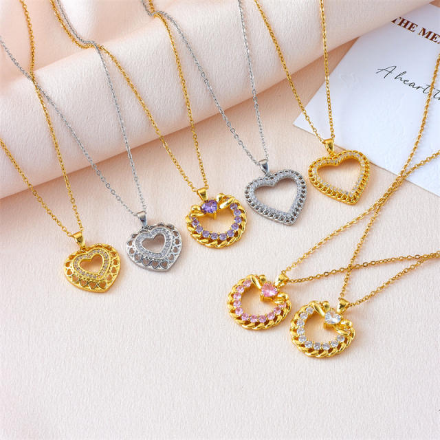 New design gold color heart pendant stainless steel chain necklace