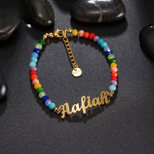 Boho colorful bead custom name stainless steel necklace set