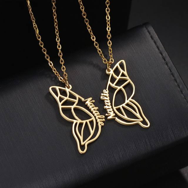 Hot sale hollow out butterfly custom name best friends couples necklace