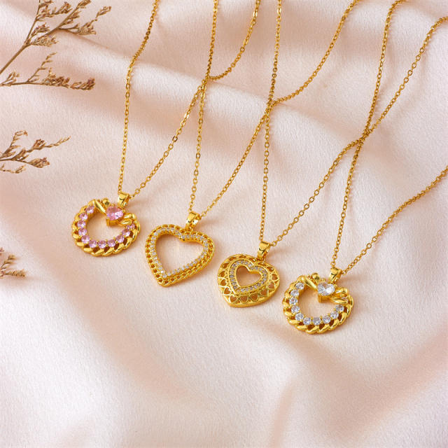 New design gold color heart pendant stainless steel chain necklace