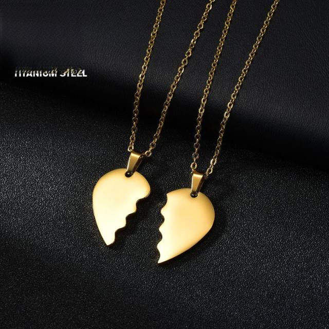 DIY matching heart engrave letter couple necklace stainless steel necklace