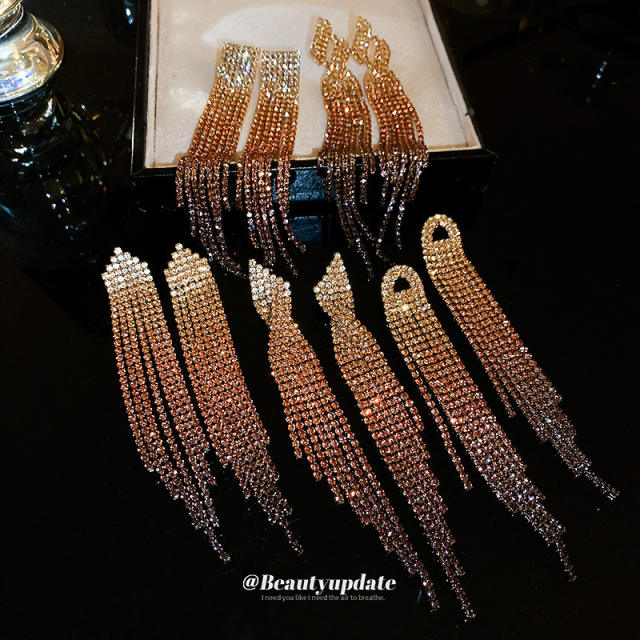 925 needle luxury champagne diamond chain tassel women earrings