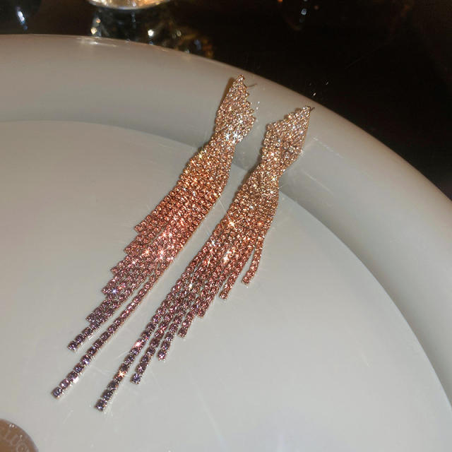 925 needle luxury champagne diamond chain tassel women earrings