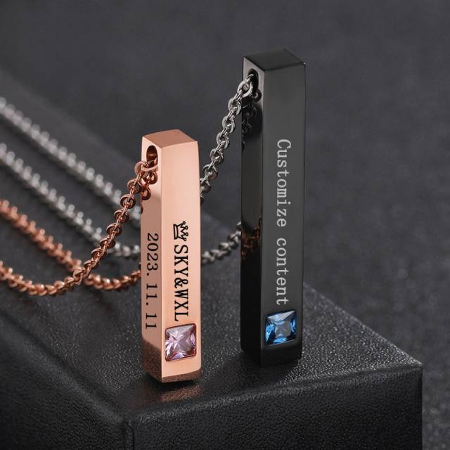 DIY concise bar pendant engrave letter couple stainless steel necklace