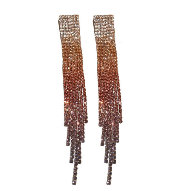 925 needle luxury champagne diamond chain tassel women earrings