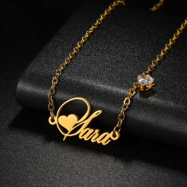 DIY creative heart design custom name stainless steel necklace