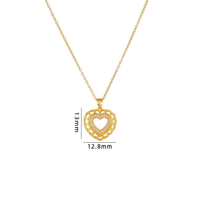 New design gold color heart pendant stainless steel chain necklace