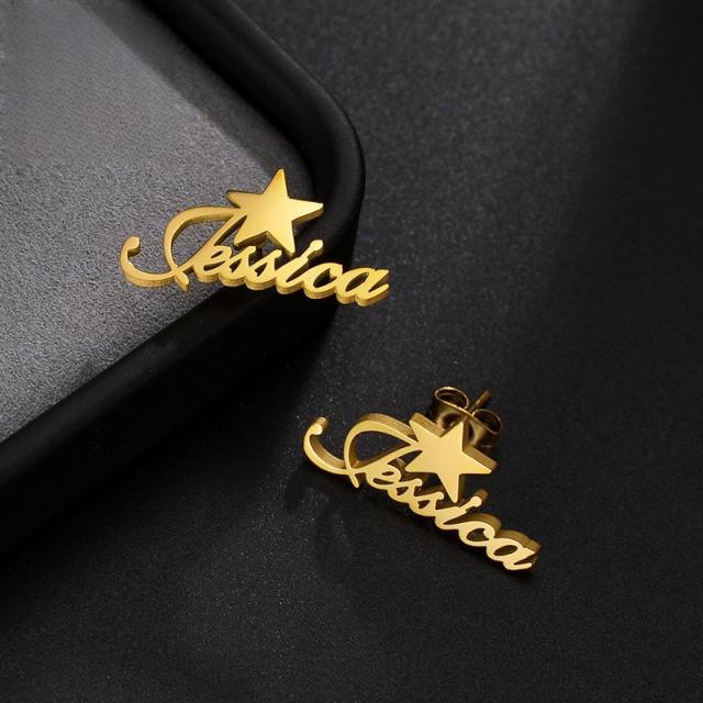 DIY creative star custom name stainless steel studs earrings