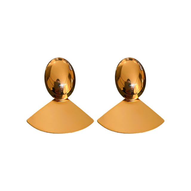 925 needle fan shape real gold plated geometric earrings