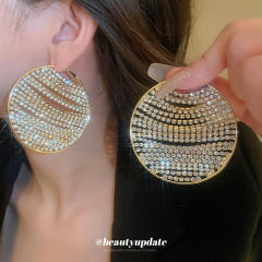 925 needle luxury pave setting rhinestone shiny round shape hoop earrings