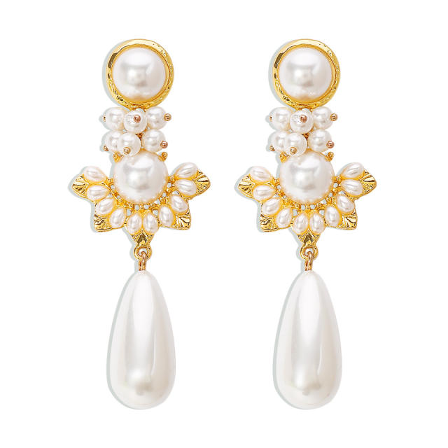 Vintage baroque pearl bead dangle women earrings