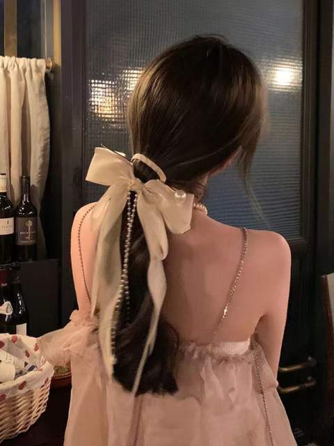 Elegant layer bow pearl chain tassel large size bun holder with hair sticks