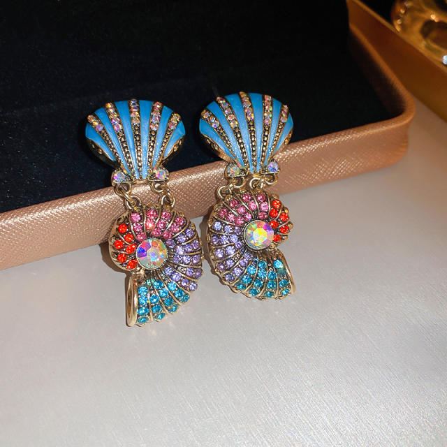 Luxury vintage diamond conch ocean series diamond necklace earrings set