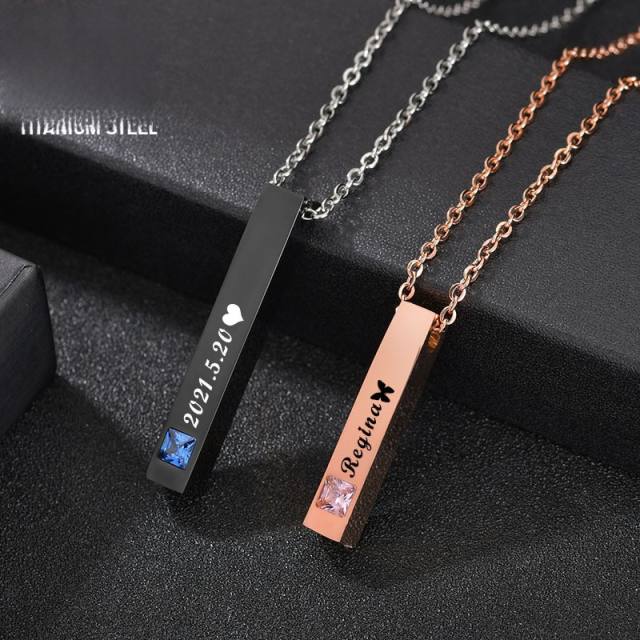 DIY concise bar pendant engrave letter couple stainless steel necklace