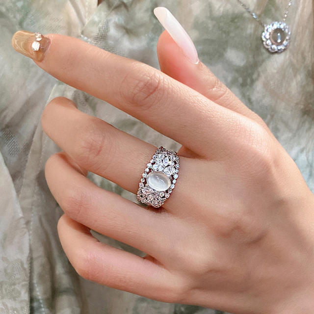 Elegant opal stone diamond finger rings