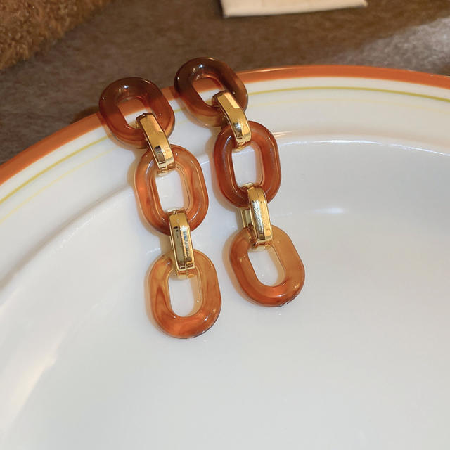 Vintage amber color resin chain geometric dangel earrings for women