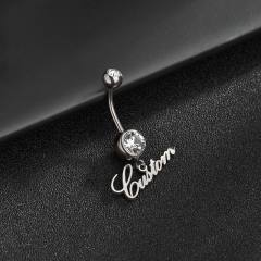 DIY custom name birthstone pendant stainless steel Belly Ring Piercing jewelry