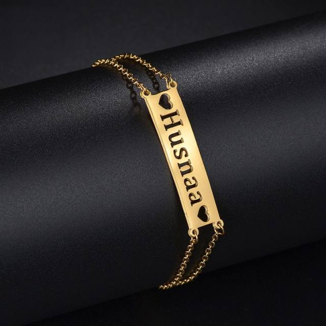 Hot sale hollow out name card stainless steel bracelet