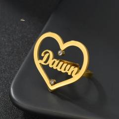 DIY hollow out heart custom name stainless steel rings