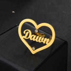 DIY hollow out heart custom name stainless steel rings