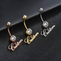 DIY custom name birthstone pendant stainless steel Belly Ring Piercing jewelry
