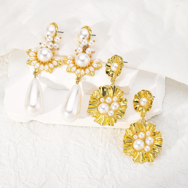 Vintage baroque pearl bead dangle women earrings