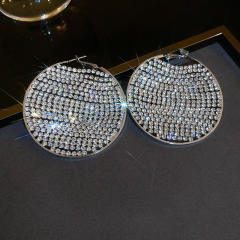 925 needle luxury pave setting rhinestone shiny round shape hoop earrings