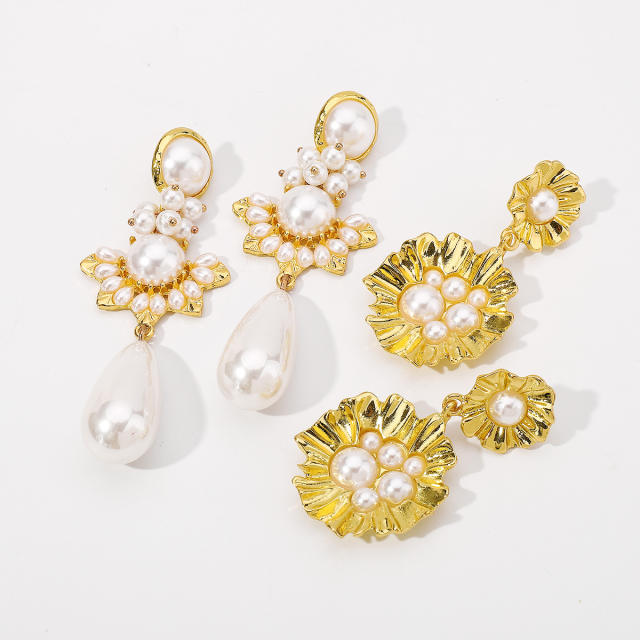 Vintage baroque pearl bead dangle women earrings