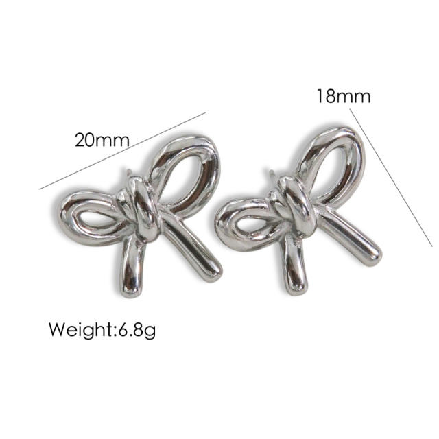 Hot sale sweet hollow out bow stainless steel studs earrings