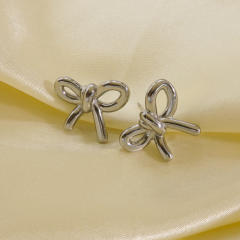 Hot sale sweet hollow out bow stainless steel studs earrings