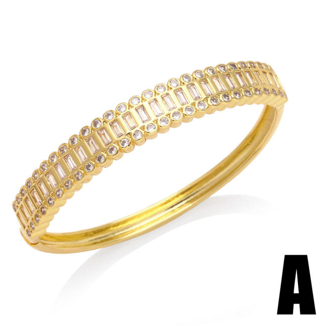 Chunky nail diamond real gold plated copper bangle bracelet