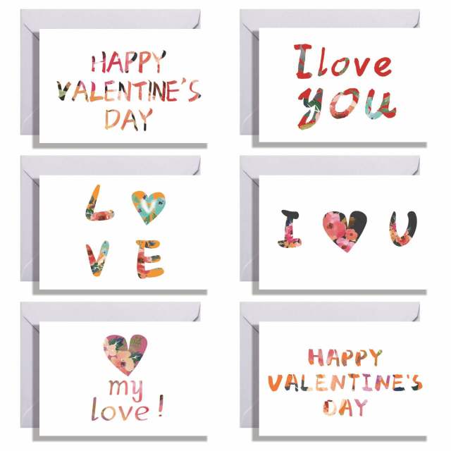 6pcs set Valentine's Day greeting cards with envelop stickers