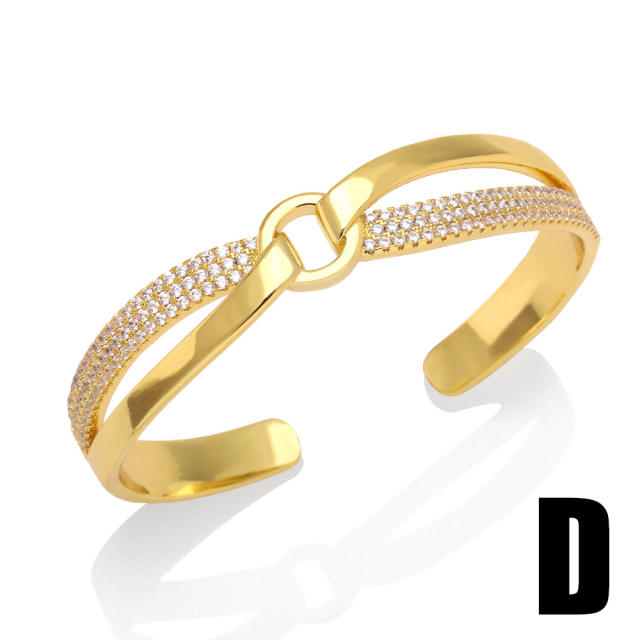 Delicate pave setting cubic zirconc gold plated copper bangle bracelet