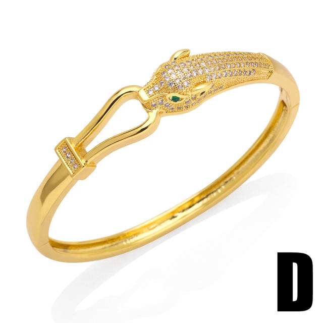 Delicate cubic zircon pave setting real gold plated copper bangle bracelet