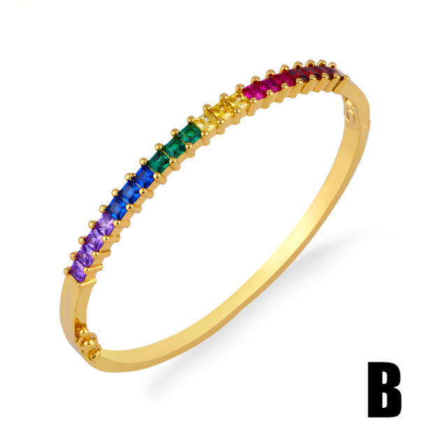 Creative rainbow cz pave setting gold plated bangle bracelet