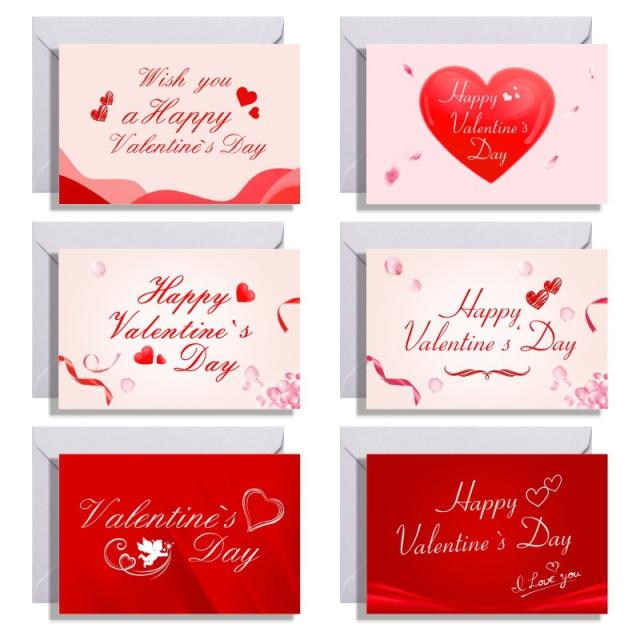 6pcs set Valentine's Day greeting cards with envelop stickers