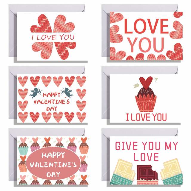 6pcs set Valentine's Day greeting cards with envelop stickers