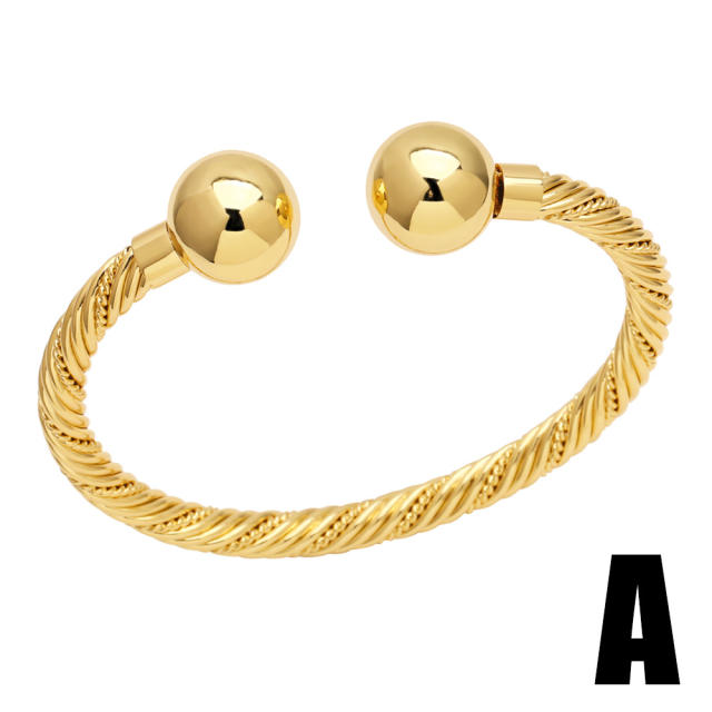 Personality smooth ball bead gold plated copper chunky bangle bracelet