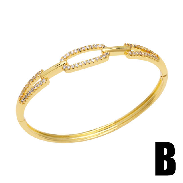 Delicate diamond bamboo gold plated copper bangle bracelet