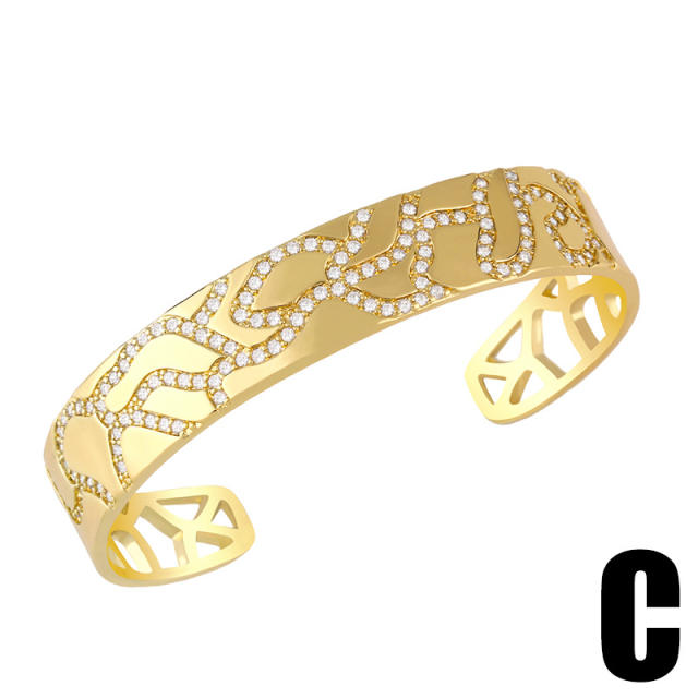 Personality diamond mama amor gold plated copper bangle bracelet