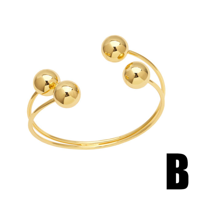 Personality smooth ball bead gold plated copper chunky bangle bracelet