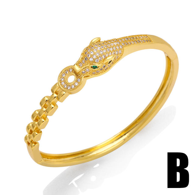 Delicate cubic zircon pave setting real gold plated copper bangle bracelet