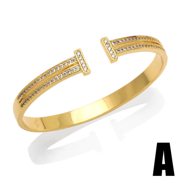 Personality diamond snail leopard gold plated copper cuff bangle bracelet