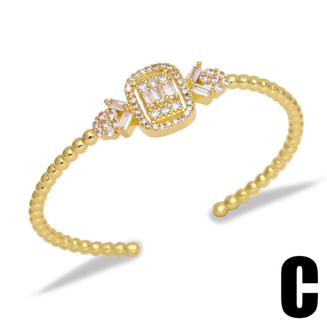 INS delicate pave setting cubic zircon gold plated copper bangle bracelet