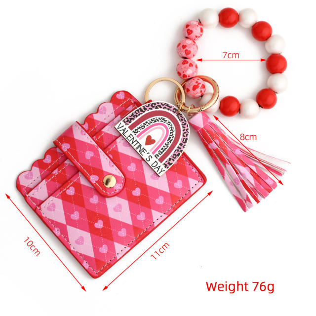 Valentine's Day wood bead card holder wristlet keychain